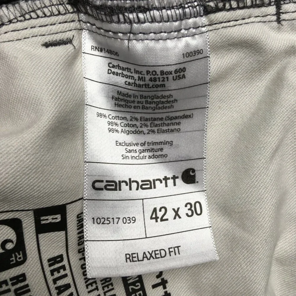Carhartt Mens Pants‎ Relaxed Fit size 42x30 Flat Front Flex Canvas Gray Work